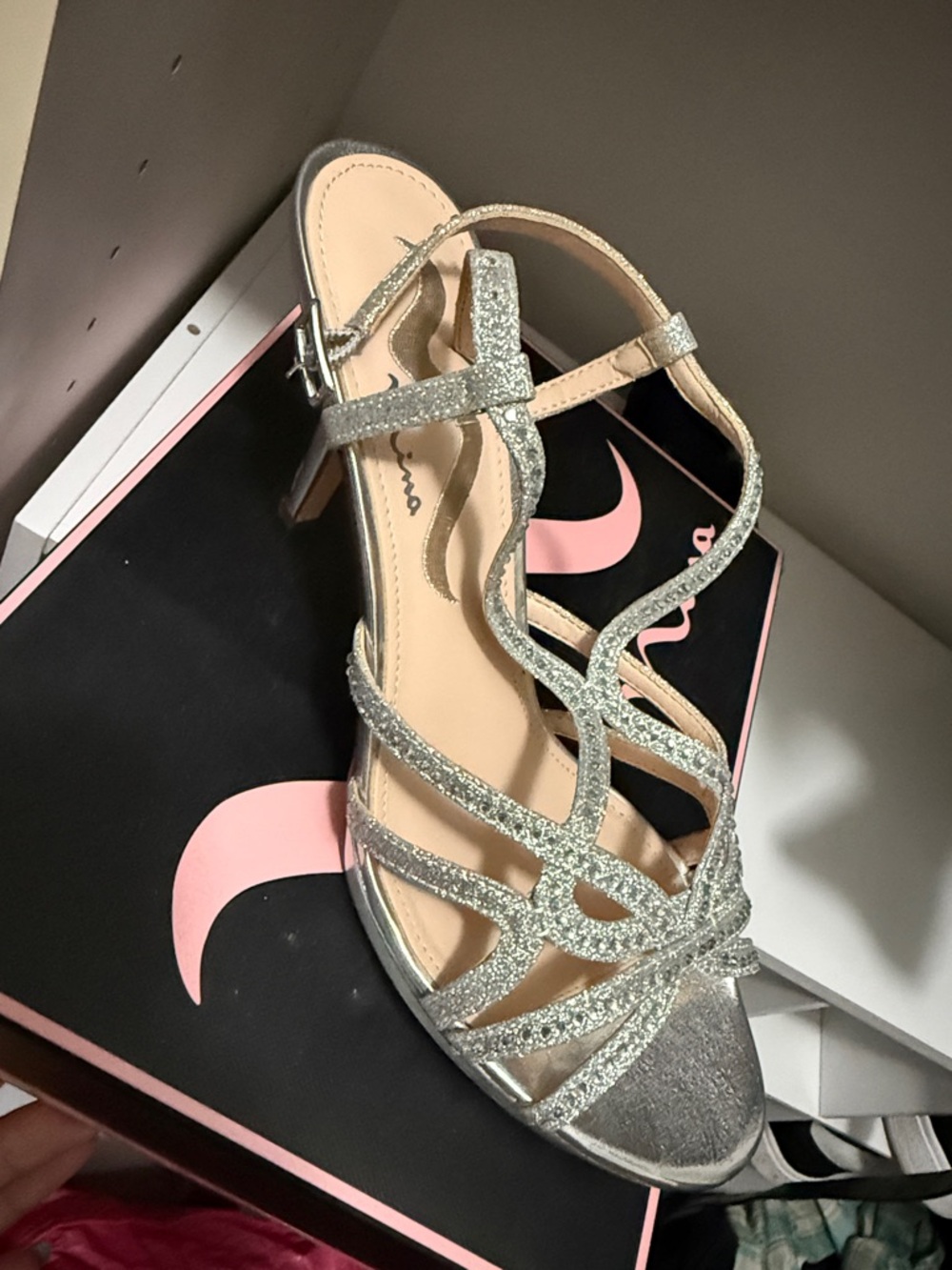 Nina Silver Glitter Strappy High Heel Sandal